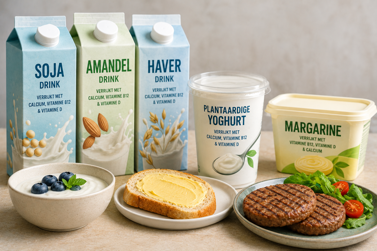 Verrijkte plantaardige producten zoals plantaardige melk en yoghurt
